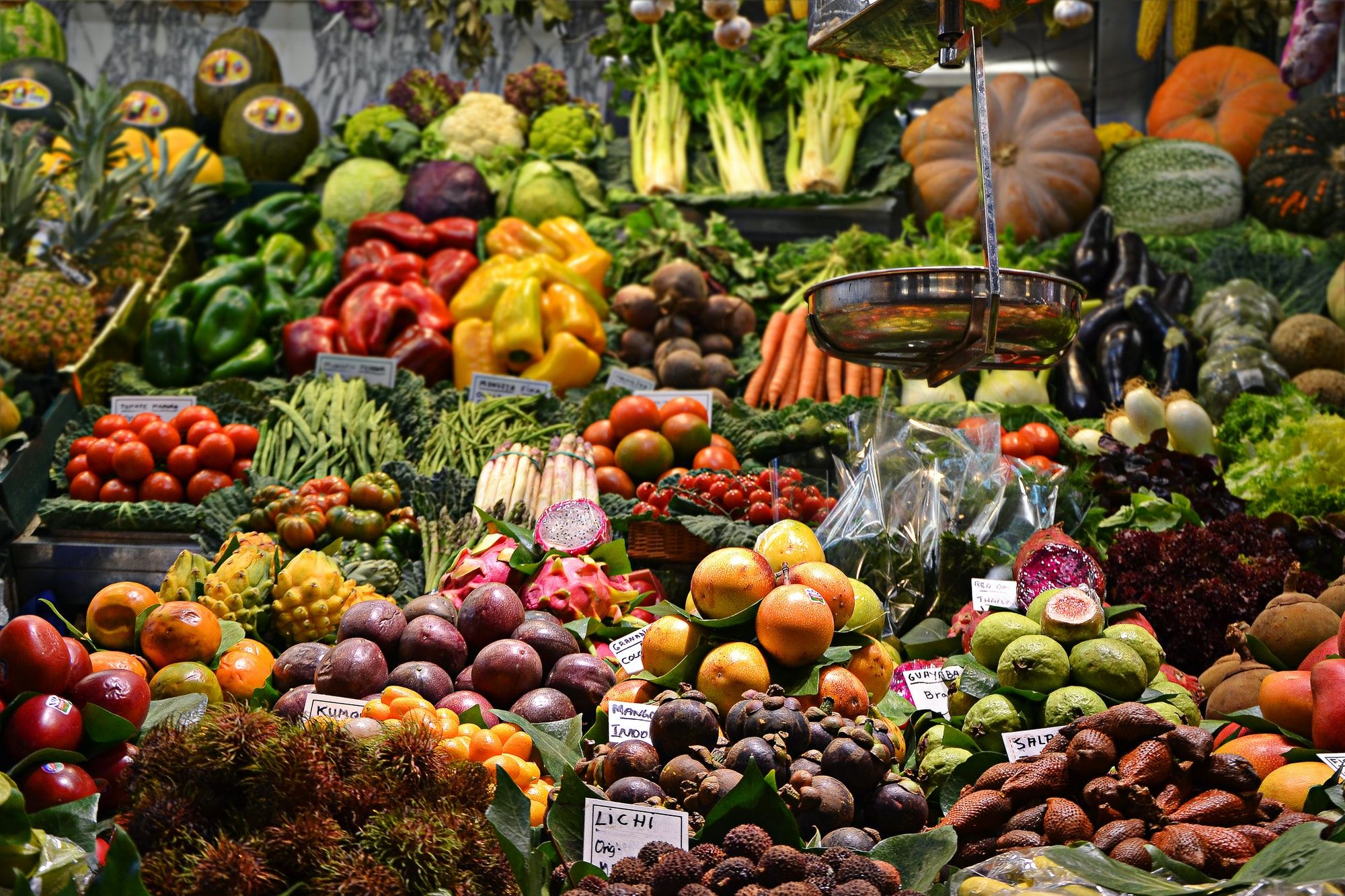 A details of a shop inside Mercado de La Boqueria, in Barcelona.