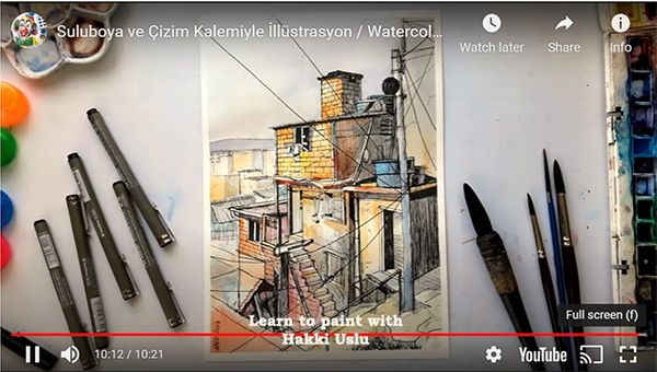Watercolor and Ink Pen Sketch by Hakki Uslu